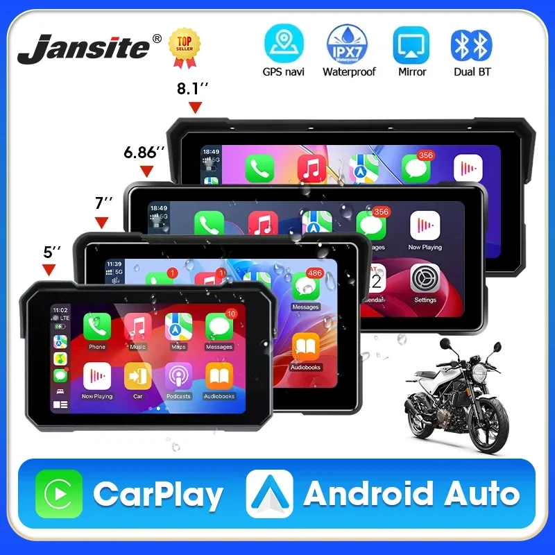 Schermo GPS Portatile per Moto con Carplay, Navigazione IPX7 Impermeabile, Android Auto Wireless, Monitor Moto con Doppio Bluetooth e Touch Screen