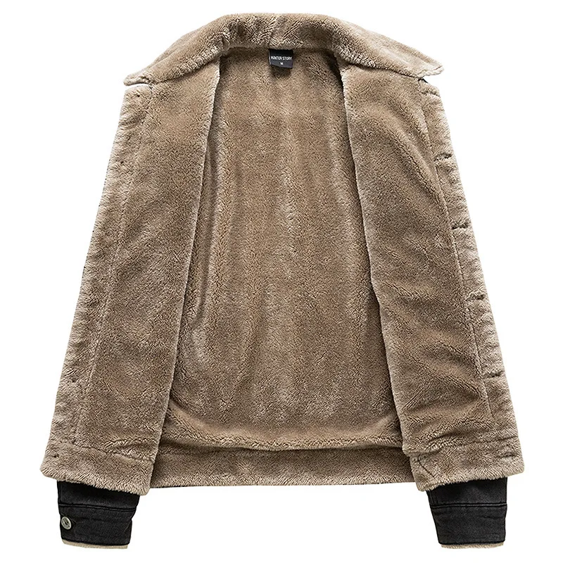 

Japanese Sle Lamb Velvet Thiened Denim Jaet Men's Winter Fce Lined Loose High Quali Warm Cotton Coat Faionable
