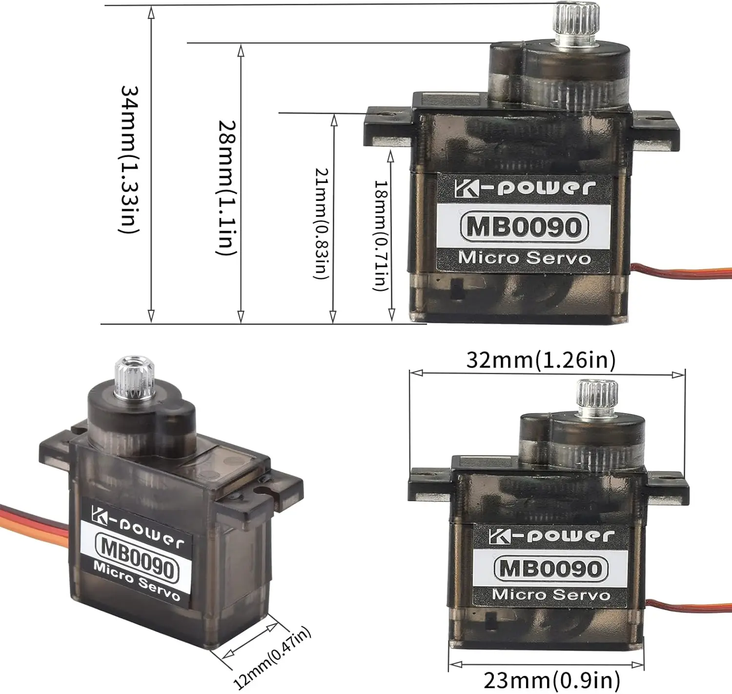 3PCS K-power MB0090 9g 메탈 기어 아날로그 마이크로 서보, 헬리콥터 비행기 RC 자동차 로봇용 2.3KG 토크 RC 서보
