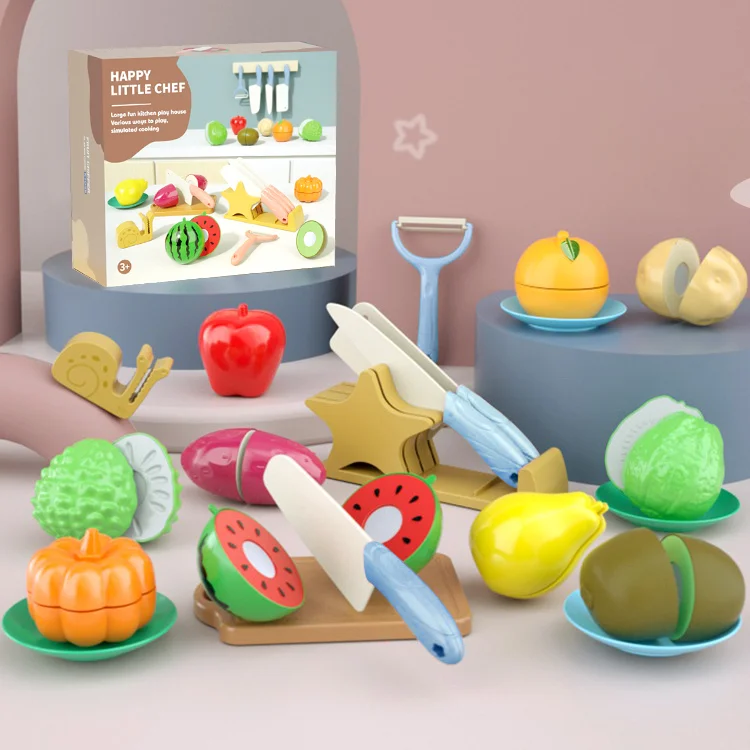 

Children's vegetable and fruit cutting toys, pretend to play kitchen food simulation plastic cutting food game set