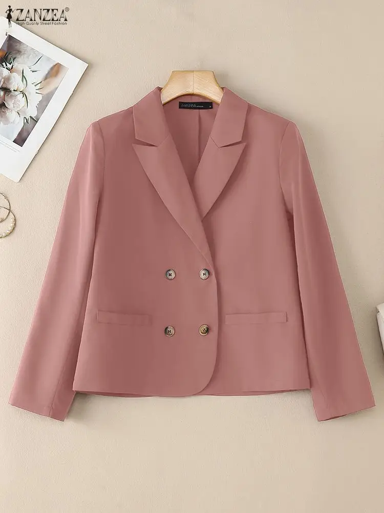 

ZANZEA Women Elegant Blazer Autumn Long Sleeve Lapel Neck Double-Breasted Suit Jackets Solid Color Office Wear Woman Clothes 3XL
