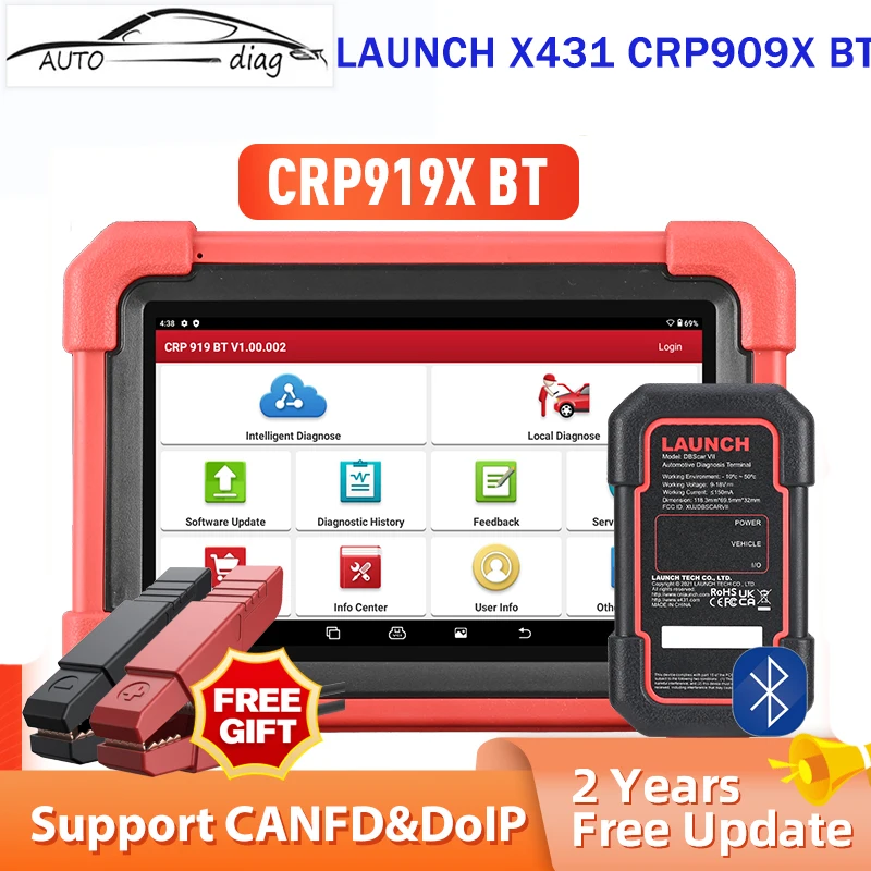 

LAUNCH X431 CRP919X BT OBD2 Scanner Automotive Diagnostic Tools Car CANFD DOIP ECU Coding Professional Scan Free Shpping