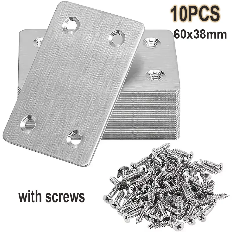 10Pcs Stainless Steel Angle Code Fixing Bracket Iron Plate 4-Hole for Furniture Quick Links Connector Straight Connecting Plate