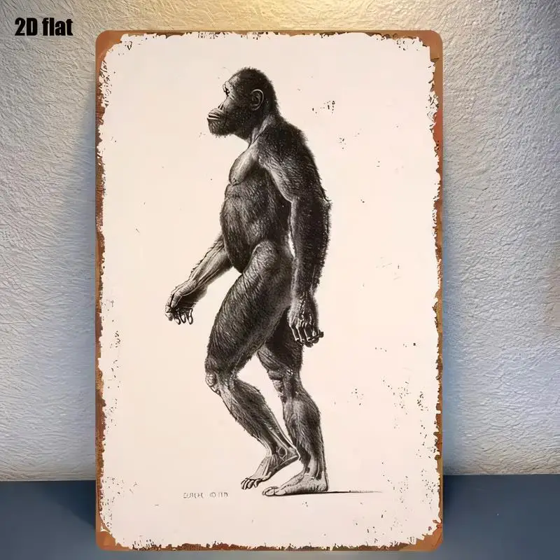 Letrero de metal en blanco y negro con diseño de homínido de la especie Ape, estilo vintage: arte mural retro, hecho de hierro, ideal para decorar el hogar, bares o cafeterías, con detalles precisos.
