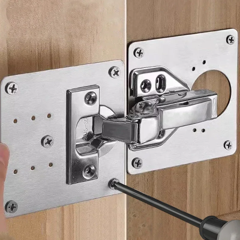 Cabinet Door Hinge Repair Plate Kit Stainless Steel Furniture Wardrobe Hinge Mounting Plate with Screw Flat Fixing Bracket Tools