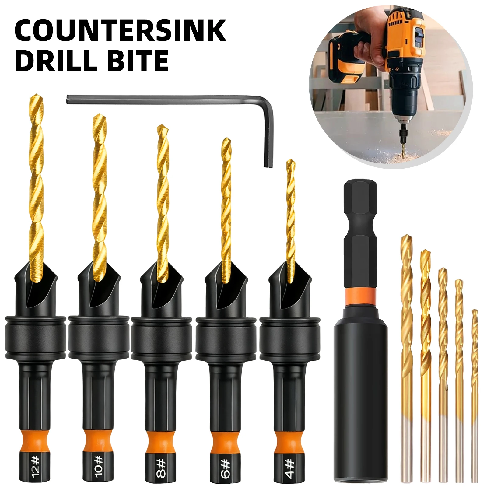 12PCS Titanium Countersink Drill Bit Set, Hex Shank with Replaceable Bits & Magnetic Holder for Power Drill