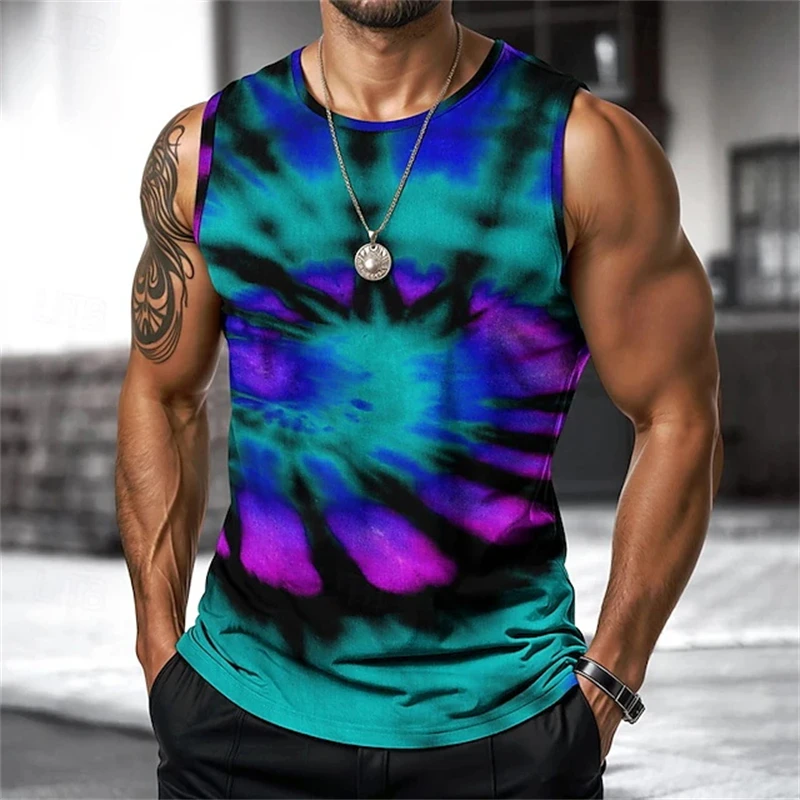

3D Printed Mens Tie Dye Tank Shirts Funny Men's Clothing Casual Fashion Sleeveless T Shirt Basketball Quick-dry Gym Vest Tops