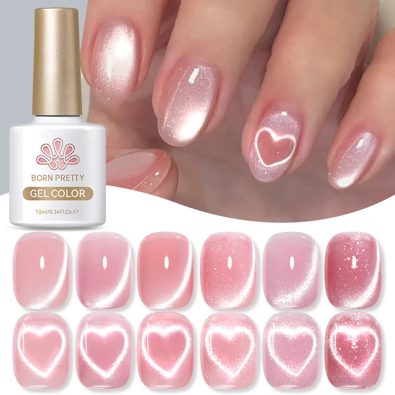

BORN PRETTY 10ml Pink Glitter Cat Magnetic Gel Nail Polish Purple Blue Sparkling Semi Permanent Soak Off UV LED Varnish