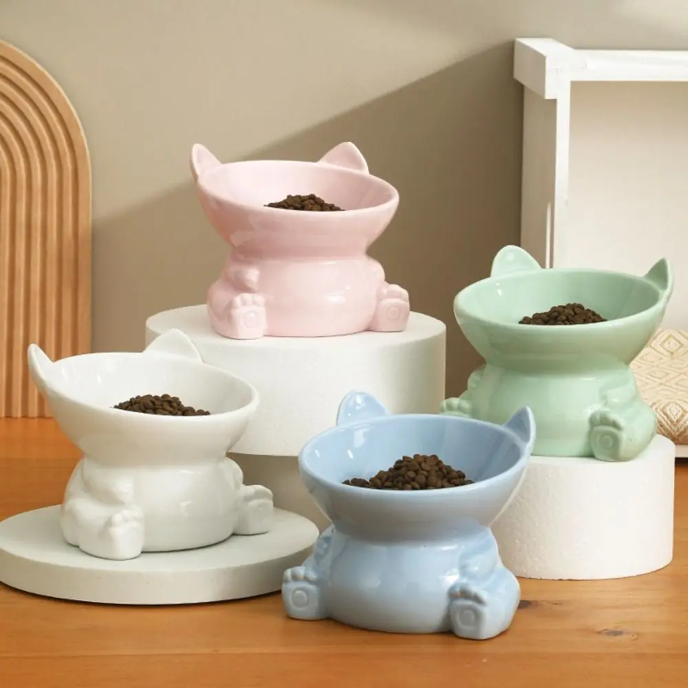

Ceramic Cat Bowl Creative Slanted Mouth Pet High Foot Bowl Anti Tipping Large Capacity Pet Drinking Feeder Water Container