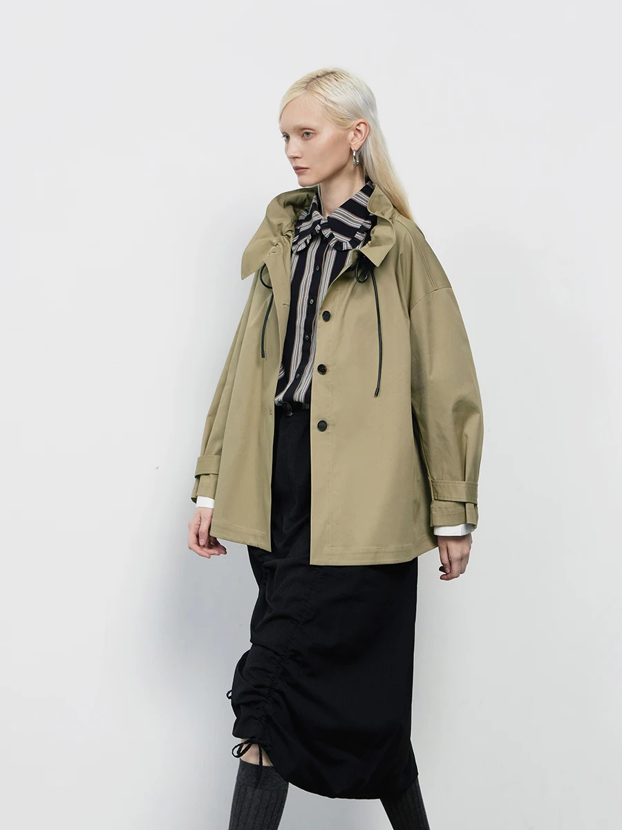 

Ele MeeMeeLab Vintage ort Coat with Pleated Loose Flounce Collar And Floral Print for Women Cotton Autumn Faion