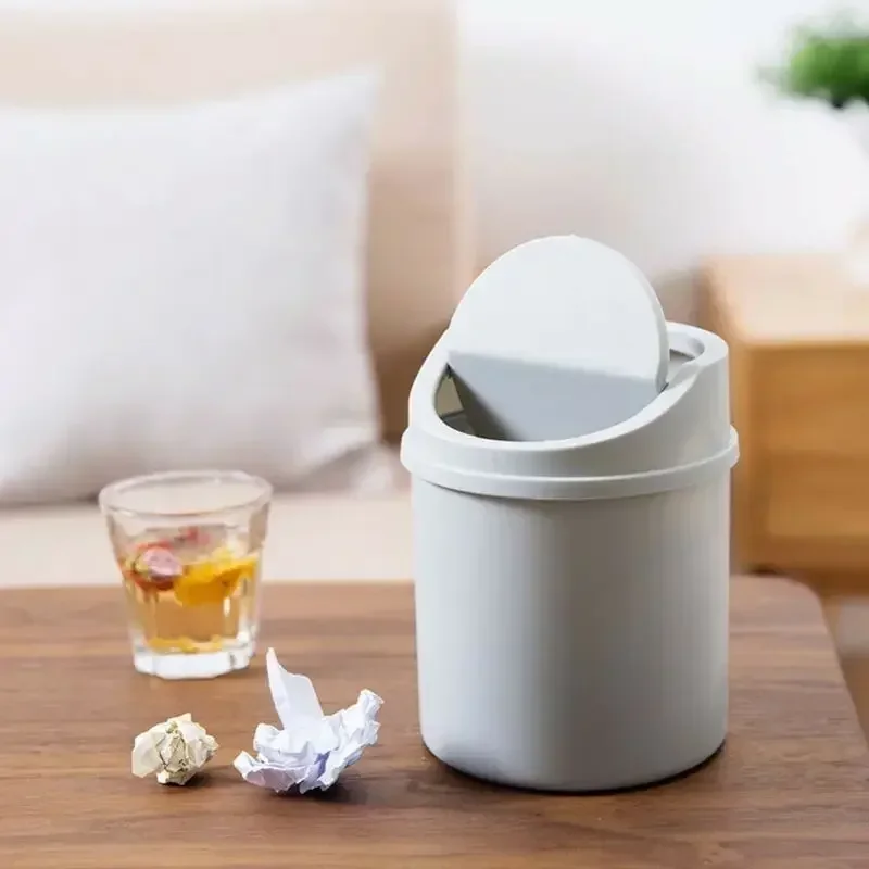 Mini Waste Bin Trash Can Desktop Garbage Basket Table Roll Swing Lid Small Scissors Pencil Household Office Storage Accessories