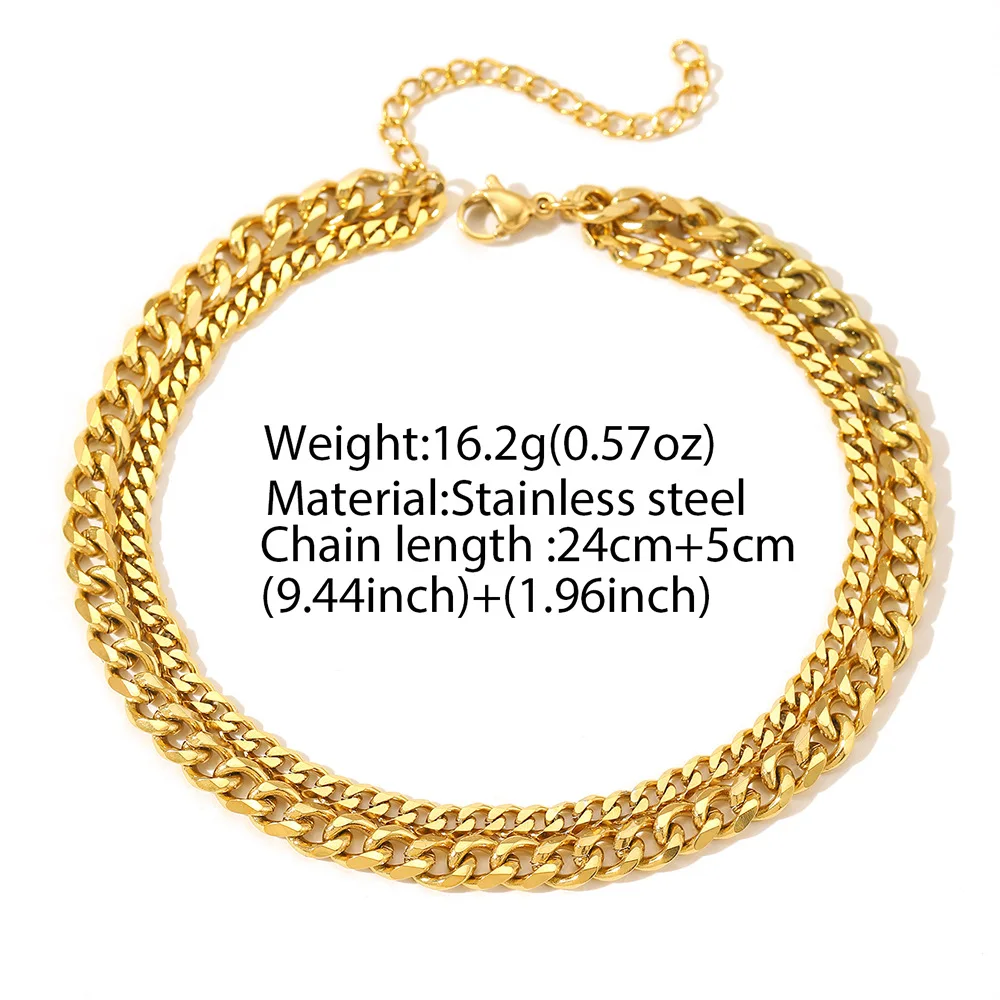 WG Chic Double-Layer Flat Figaro Chain Anklet Stacking Set Minimalist Beach-Style Anklet For Women Jewelry