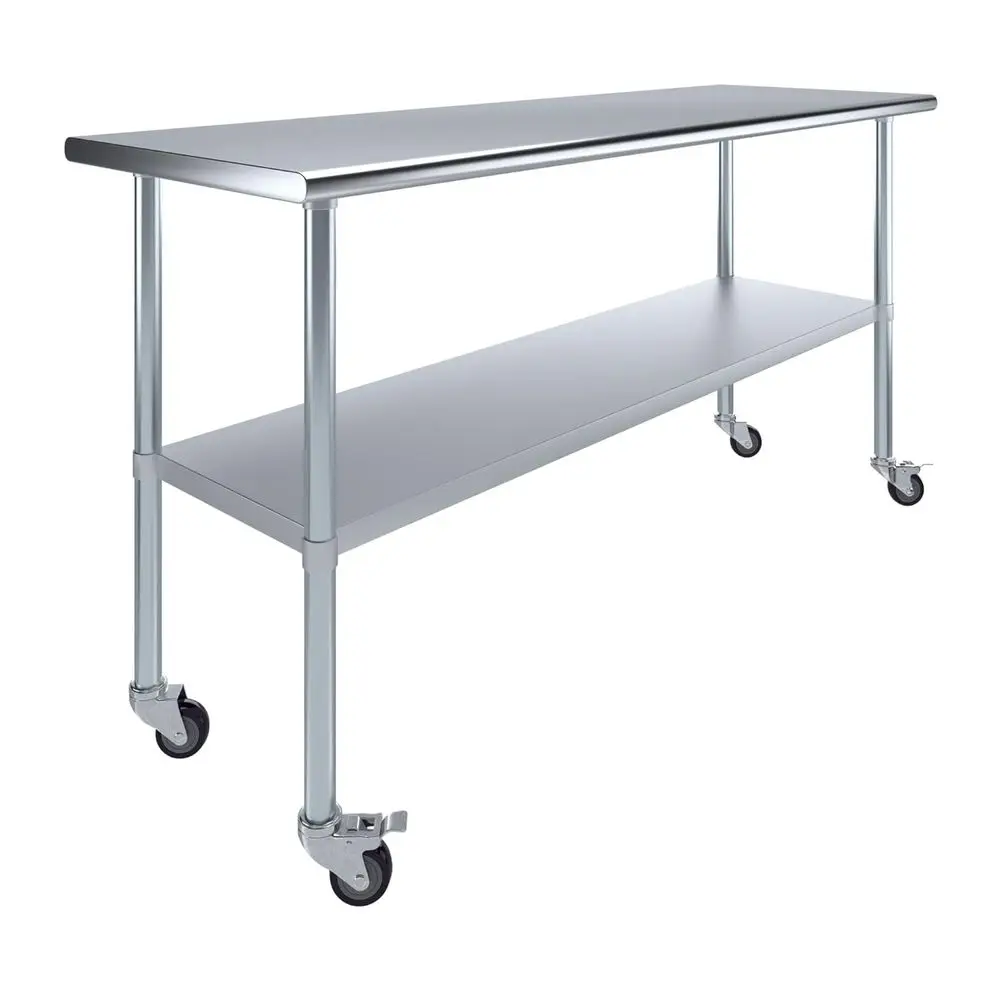 

24 x 60 Stainless Steel Rolling Work Table - Metal Utility Cart for Kitchen Prep