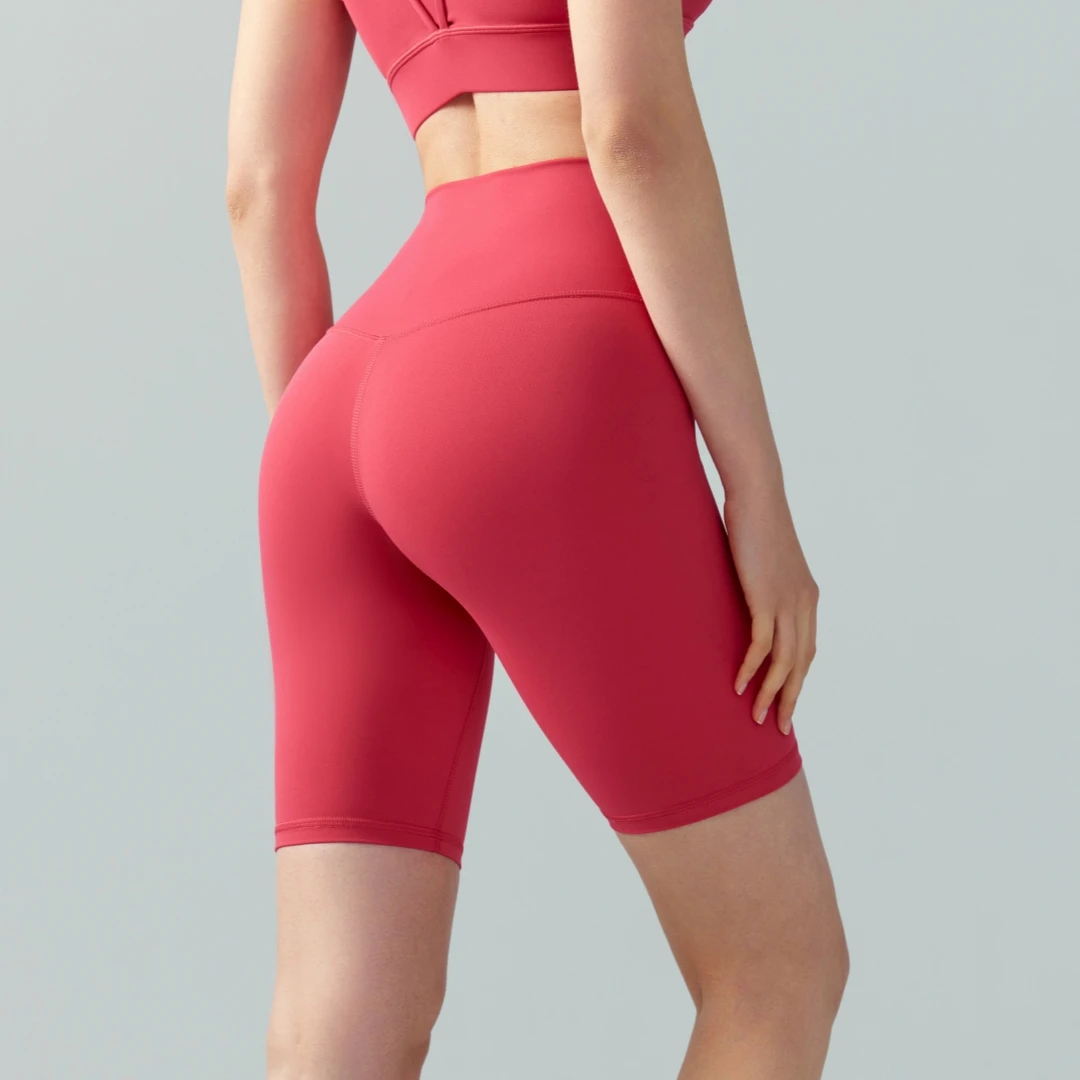 Lycra Nude Sports Shorts Pants for Women Spring/Summer Tight Outwear Fitness Middle Trousers High Waist Hip Lifting Yoga Pants