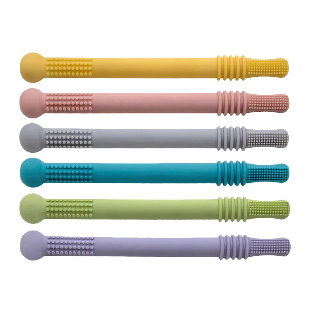 6 Pcs Children's Teething Stick Kids Toys Baby Molar Tube Straws Teether Silica Gel Silicone Chew