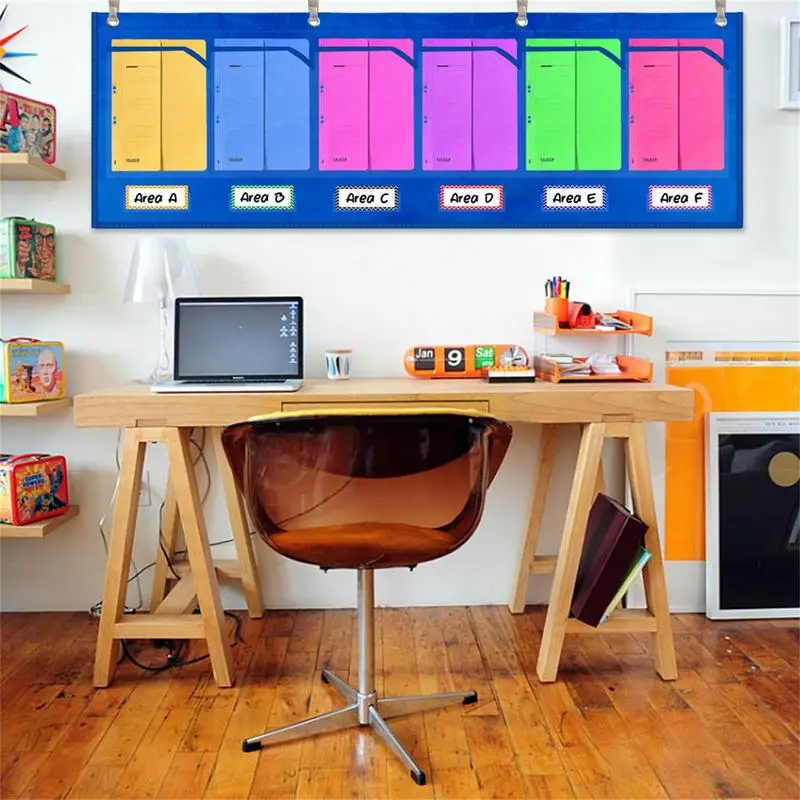 Wall File Organizer For Classroom Horizontal Wall Pocket Charts With Labels School Paper Organizer For Home With 6 Transparent
