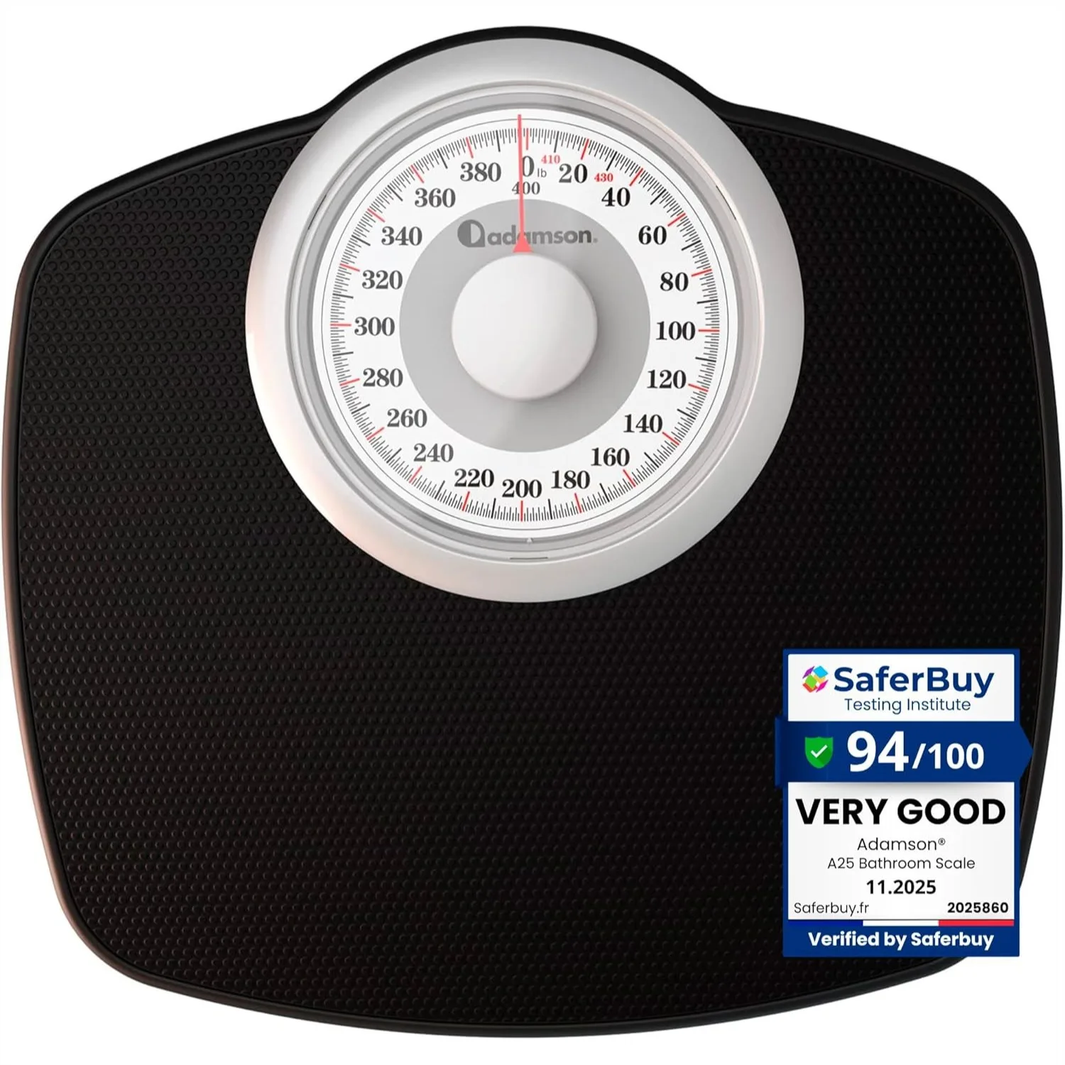 

Bathroom Scale for Body Weight - 400 LB Capacity - 5.3" Dial - Anti-Skid Rubber Surface - Mechanical No Battery Needed - Black