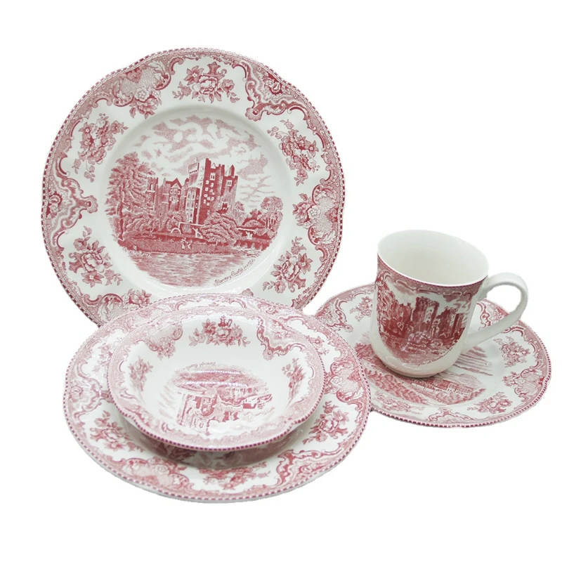 The Old Britain Castles Pink Dinner Set European Style Dinner Ware Ceramic Breakfast Plates Beef Dishes Dessert Dish Soup Bowl