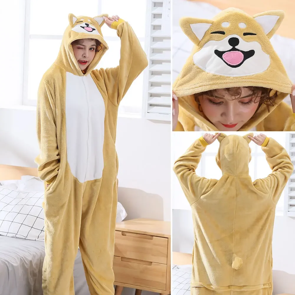 Akita Dog Kigurumis Onesie pour femme et fille, pyjama animal mignon, ensemble Shiba inu, vêtements de maison chauds et doux imbibés de glouton, unisexe, hiver