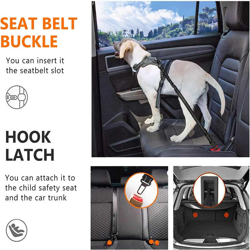 Bungee Dog Car Seat Belt 2 In 1 Latch Bar Attachment Elastic Reflective Pet Safety Belt Universal Vehicle Traveling