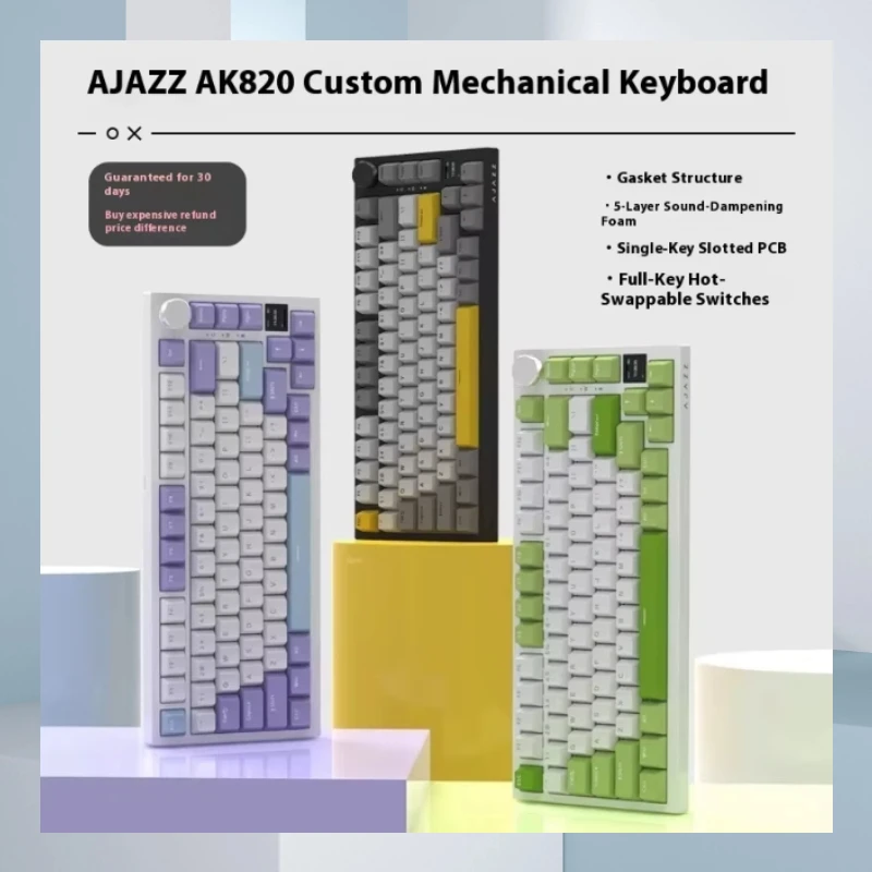 

Hot Sale Ajazz Ak820 Pro Wireless Bluetooth Custom Mechanical Keyboard 75 Array Three Mode Game Special Notebook Computer Tablet