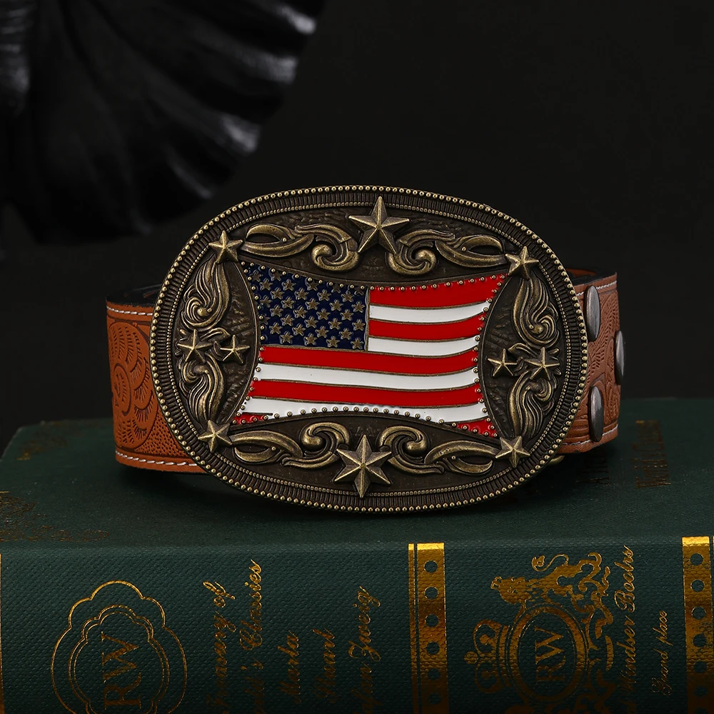 مشبك حزام العلم الأمريكي للرجال والنساء مشبك حزام راعية البقر الغربي العتيق