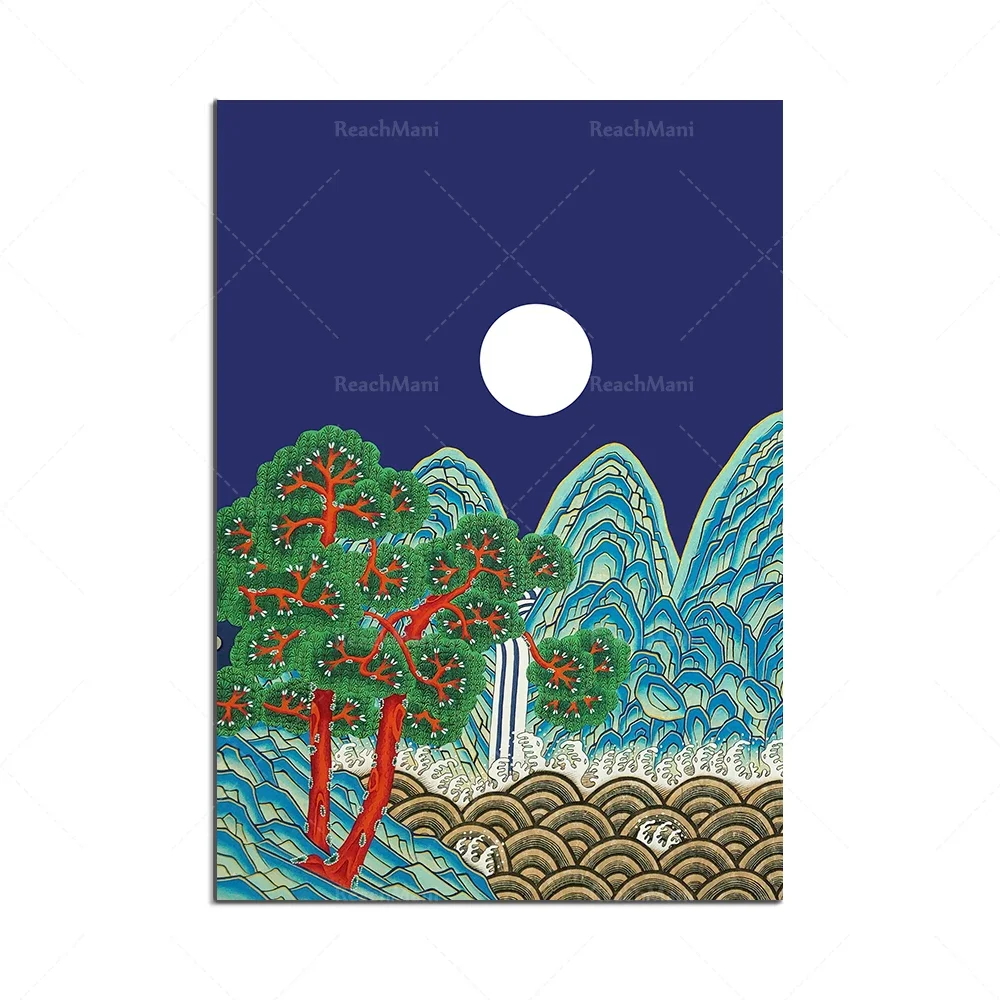 Ilwol Obongdo/اللوحة الشرقية الشعبية الكورية قماش طباعة ملصق/ديكور جدران المنزل طاقة جميلة نعمة الثروة والشرف