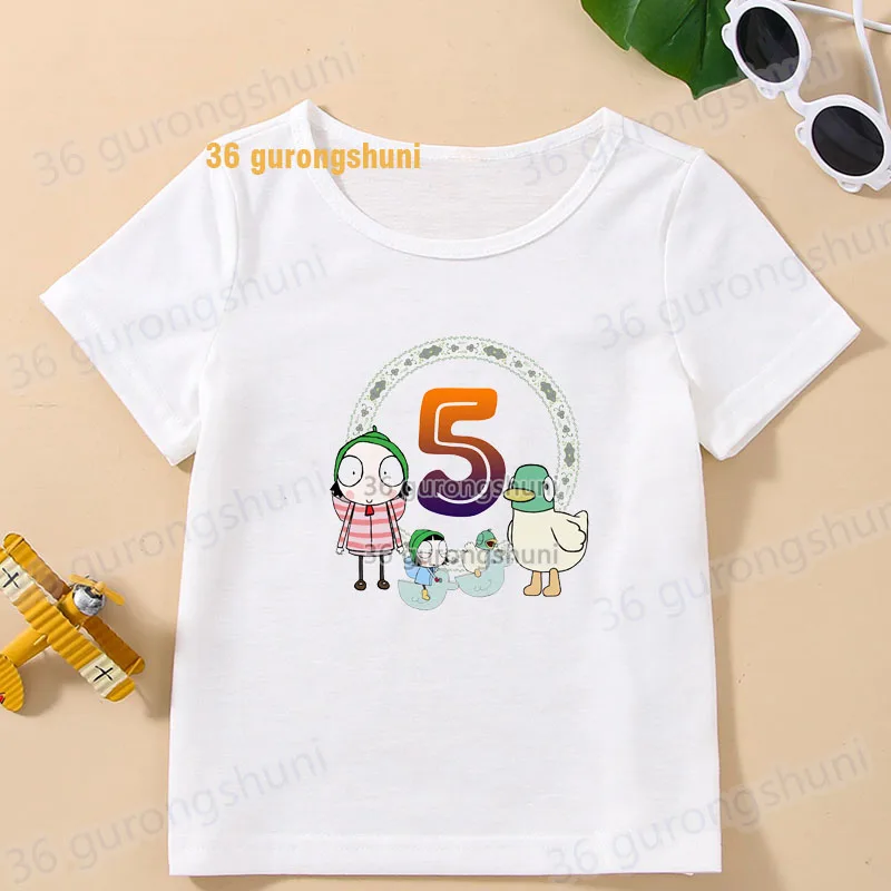 女の子と男の子のための漫画のTシャツ,3つの誕生日Tシャツ,子供服,Tシャツ,グラフィックTシャツ Sarah & Duck