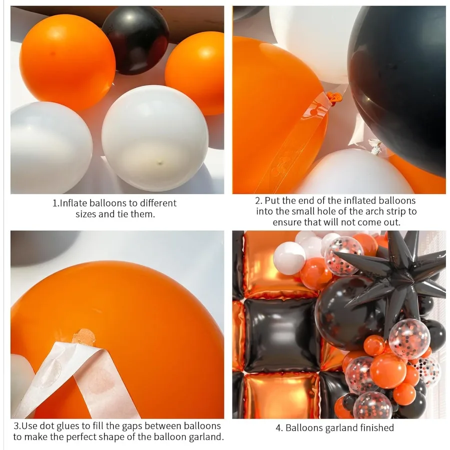 25 шт., черный и оранжевый фольгированный квадратный фон для воздушных шаров, стена и 149 шт., черные, оранжево-белые воздушные шары, арка, двусторонний туннель для воздушных шаров