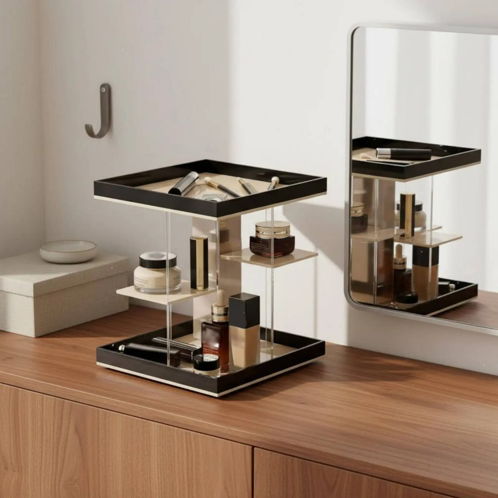 

Rotating Makeup Organizer Space-Saving Rotating Cosmetic Tray Perfume Display Stand Multi-Tier Design Acrylic Jewelry Tray