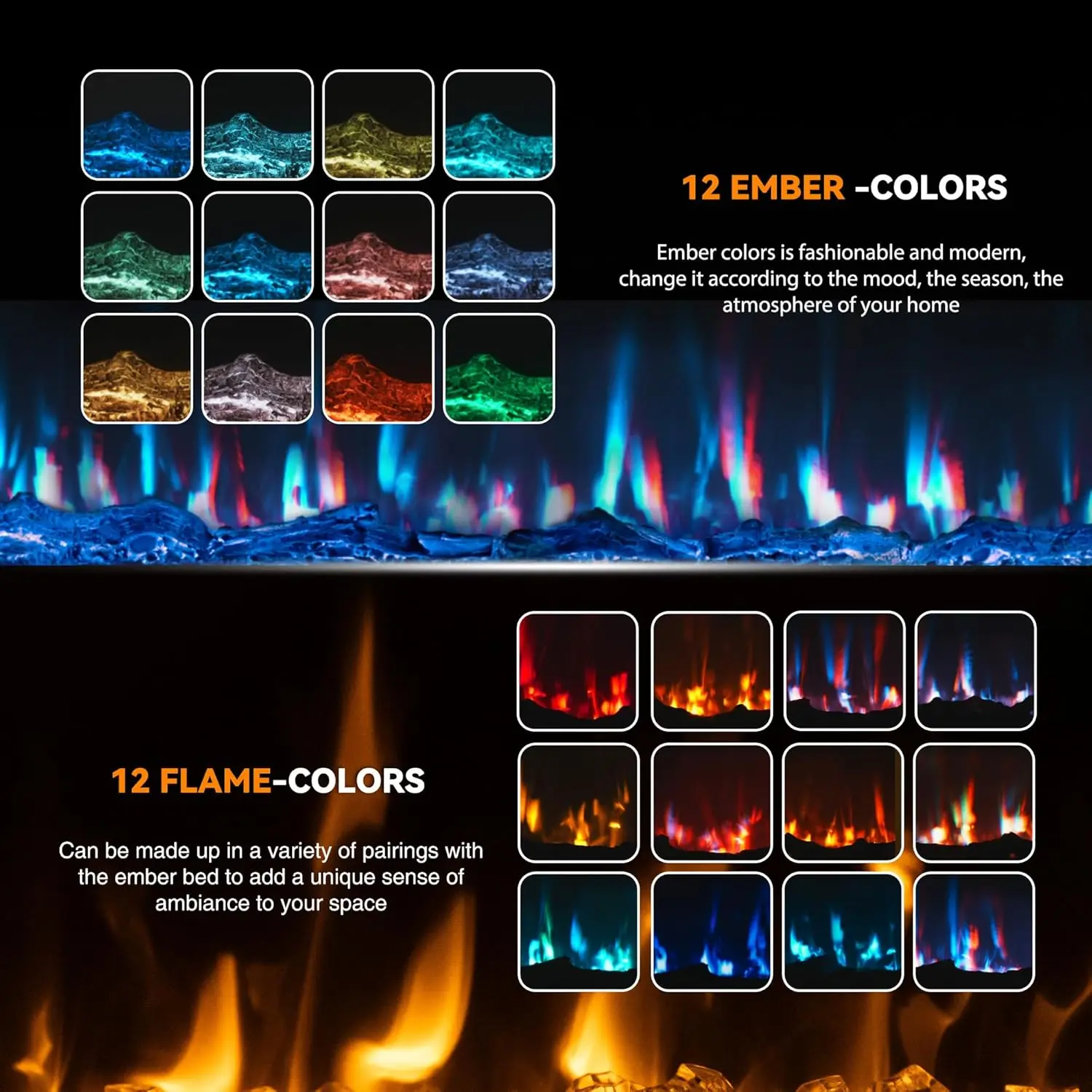 Electric fireplace flame color options