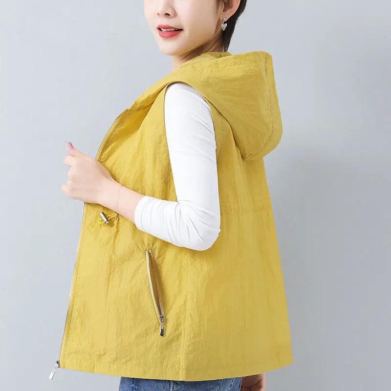 Spring Summer New Plus Size Sleeveless Zipper Office Vests Solid Loose Pockets Casual Tops Tees Vintage Fashion Women Clothing