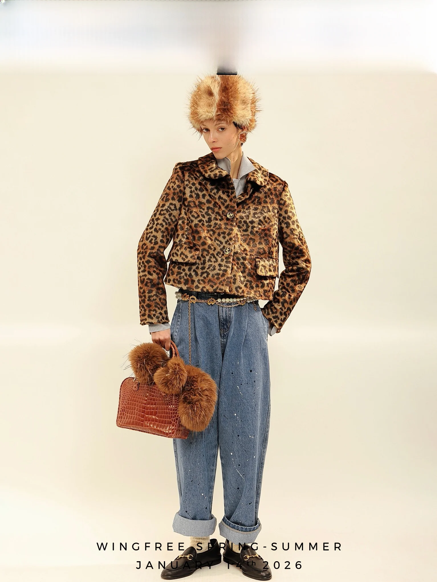 

Wingfree ort Fur Coat Smooth Ultra ort Hair Golden Brown Leopard Patterned Vest Sle Close Fit Collar ort Coat