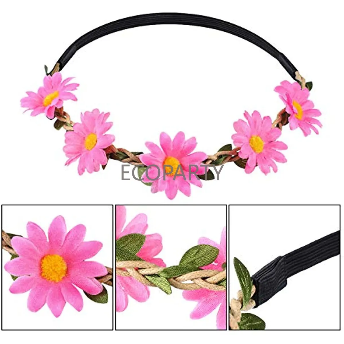 Set di accessori Hippie da 3 pezzi collana di perline con segno di pace, fascia con corona di fiori, Costume da festa per occhiali da sole Hippie per le donne