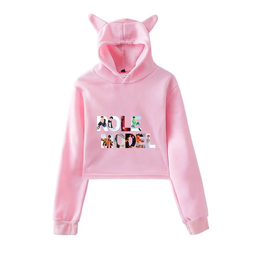 Role Model Merch Vintage 90s Streetwear logo Hoodie Hoodies Sweatshirts for Girls Cat Ear Crop Fashion Sports Pullover