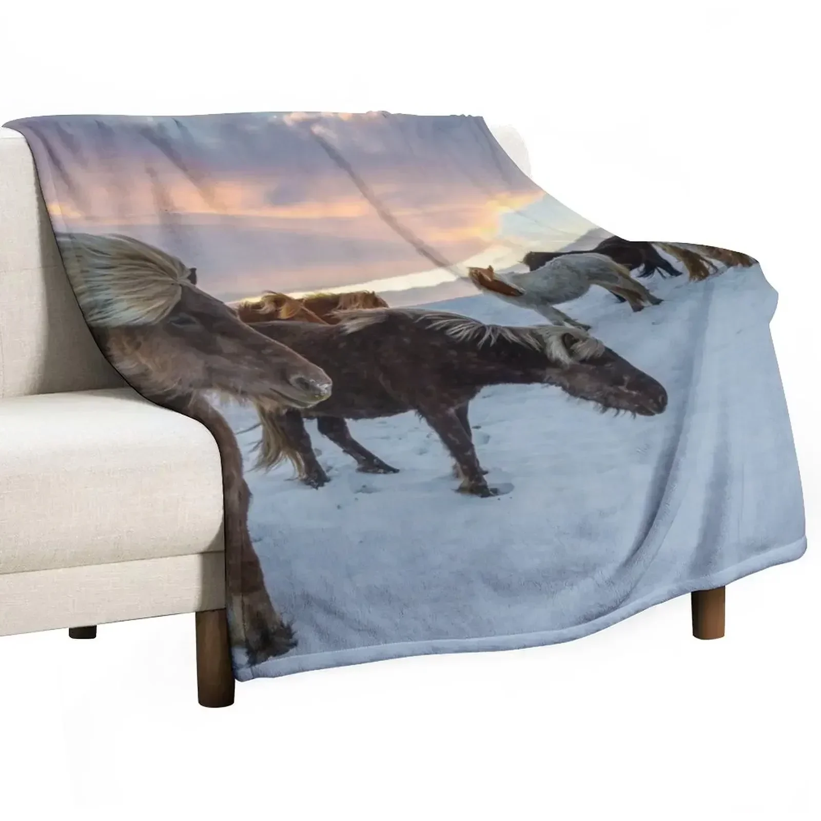 Iceland Horses Throw Blanket Loose Beautifuls Vintage Decoratives warm winter sofa bed Blankets