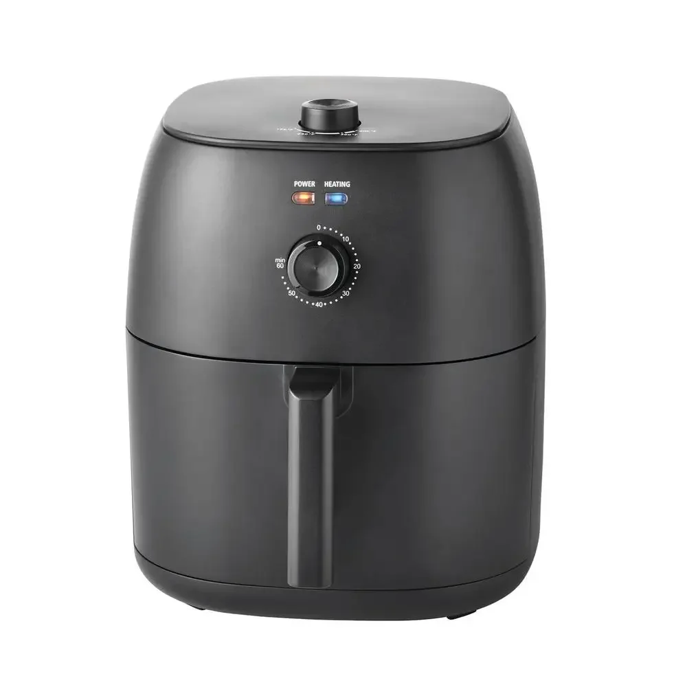 Compact Black Air Fryer 8 Qt Built-in Timer Nonstick Basket Dishwasher Safe Easy Cleaning Healthy Crispy Results Large Presets