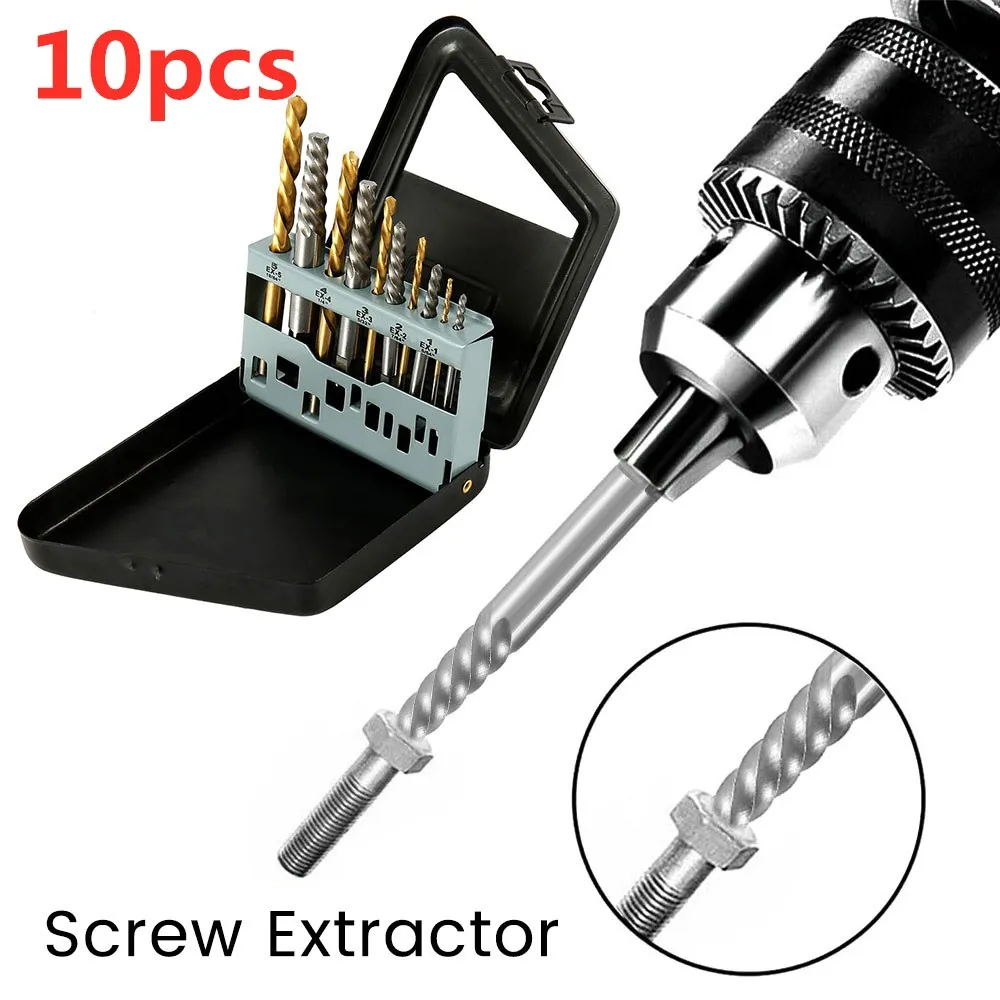 10pcs Drill Bit Set Cobalt Left Hand Accessories Broken Bolt Damaged Screw Extractor Set Metal Case Quality Perforator Tools