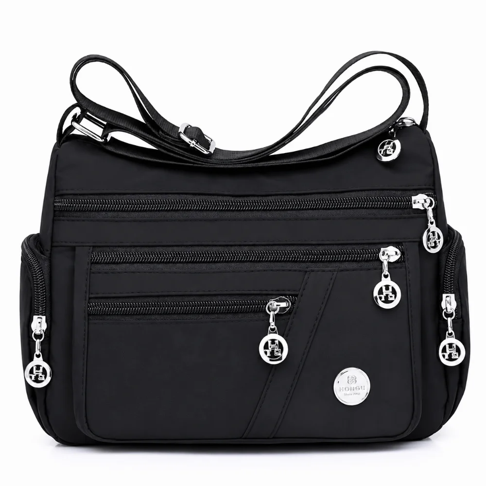 Waterproof Nylon Shoulder Messenger Bag Oxford Fabric Large Capacity Crossbody Handbag Multi-compartment Retro Style