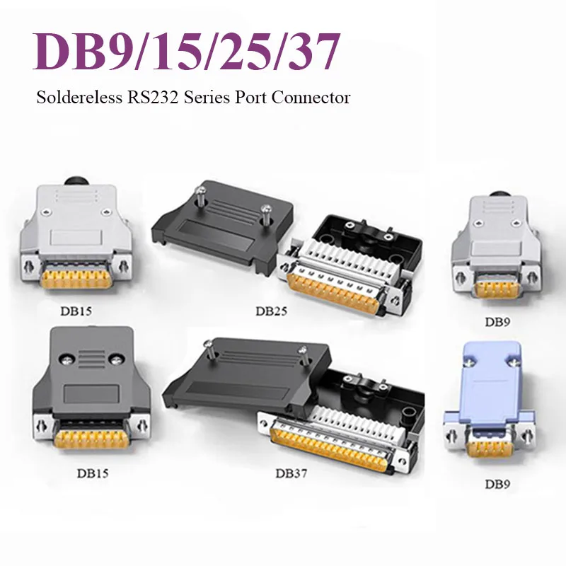 Industrial Solderfree DB9 DB15 DB25 DB37 Connector RS232 Serial Port Plug DB 9P 15P 25 37 Pin Male Female Terminal Joint Adapter