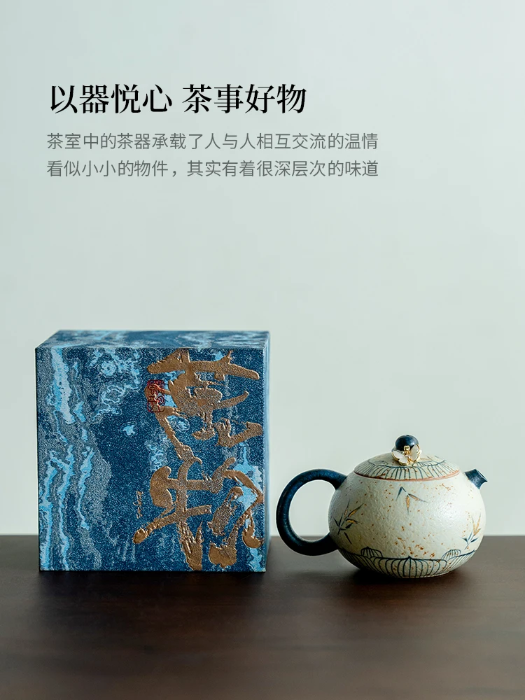 

Fire Stone Red Pure Hand Drawing Bamboo Shadow Ceramic Little Teapot Household Tea Brewing Kettle Kung Fu Set Xi Shi Pot