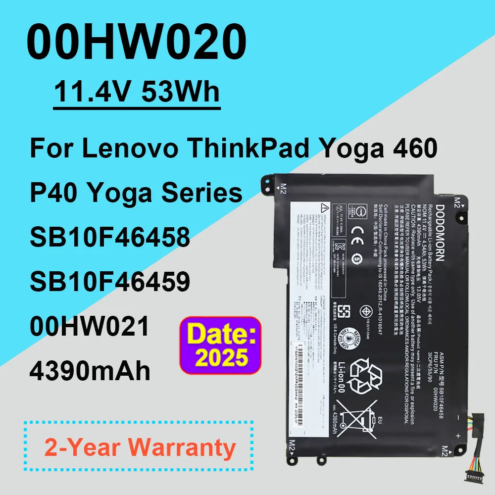 

Аккумулятор для ноутбука Lenovo ThinkPad Yoga 460 20EL/P40 Yoga 20GQ 20GR 00HW021 SB10F46458 SB10F46459 11.4V 53Wh 4390mAh