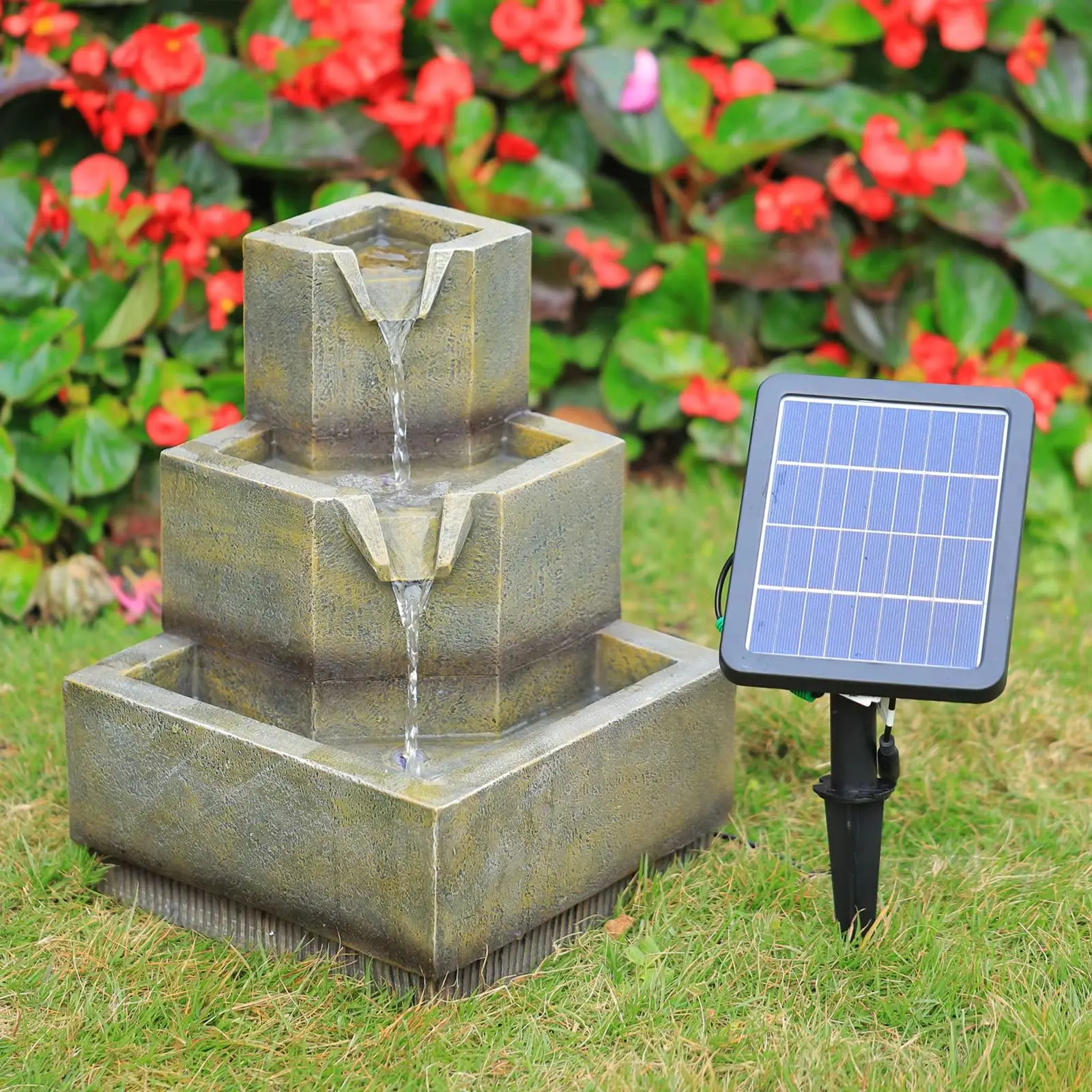 Multi-Tier Modern Garden Fountain with LED Lights