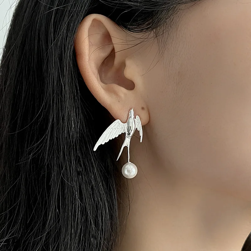 copper-alloy-flying-swallow-earrings-with-shell-pearl-high-end-elegant-artistic-style-bird-925-silver-posts-stud-earrings-gift