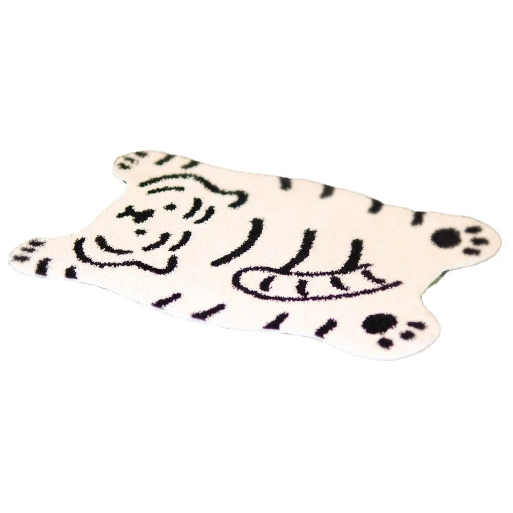 Honlaker Cartoon Tiger Shape Bath Mat Door Mat Flocking Floor Mat TPR Non-slip Bottom Soft and Breathable Absorbent Mat