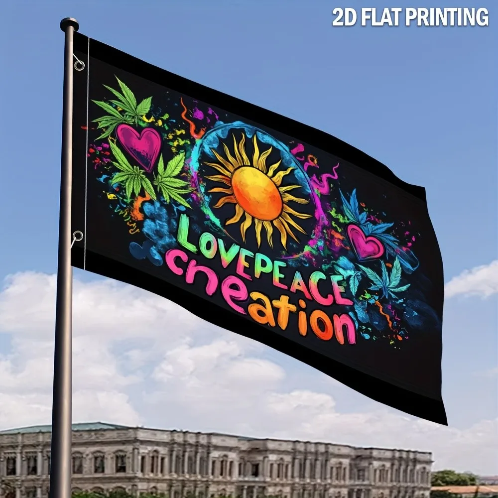 Love Peace Recreation Hippie Flag Vibrant Polyester Outdoor Garden Yard Banner Porch Decor