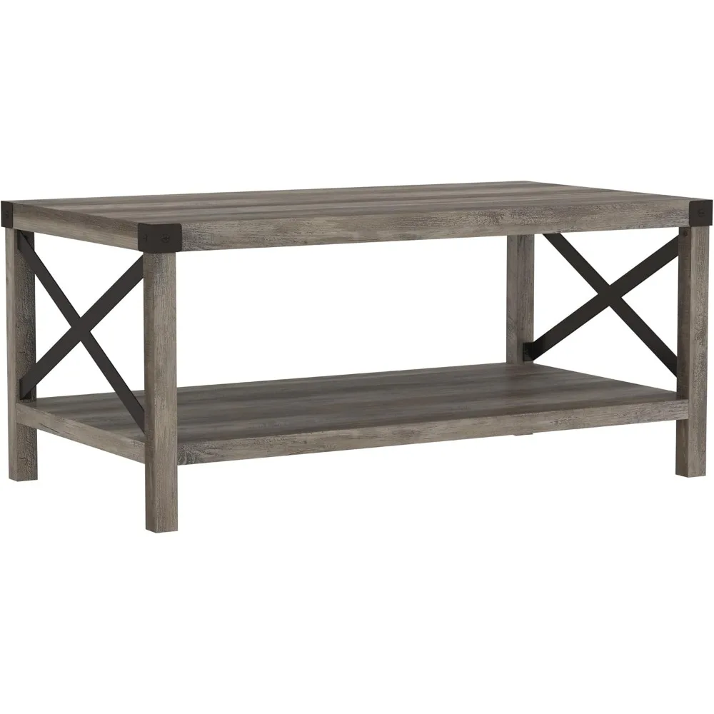 

Sedalia Modern Farmhouse Metal X Coffee Table, 40 Inch, Grey Wash