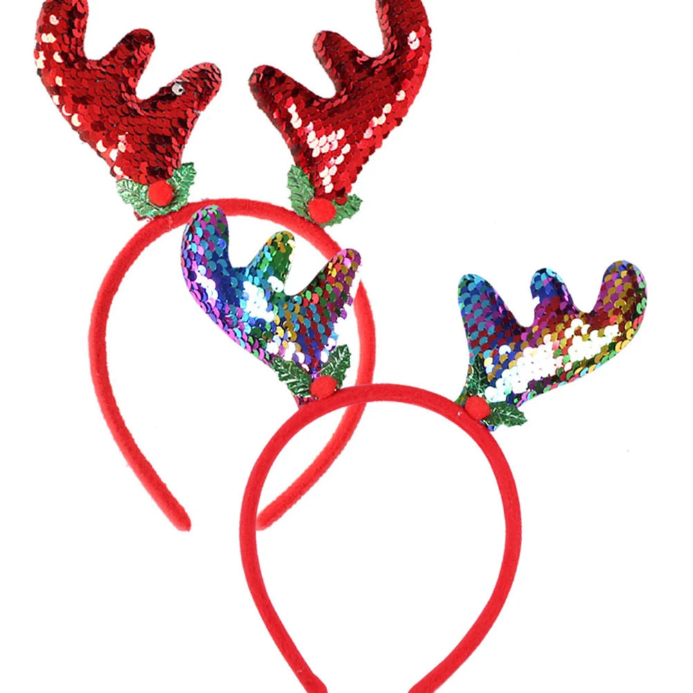 

3Pcs Antler Headband Red Christmas Hair Hoop Sequined Headdress Party Accessories Lightweight Safe Comfortable Wear Fits Most
