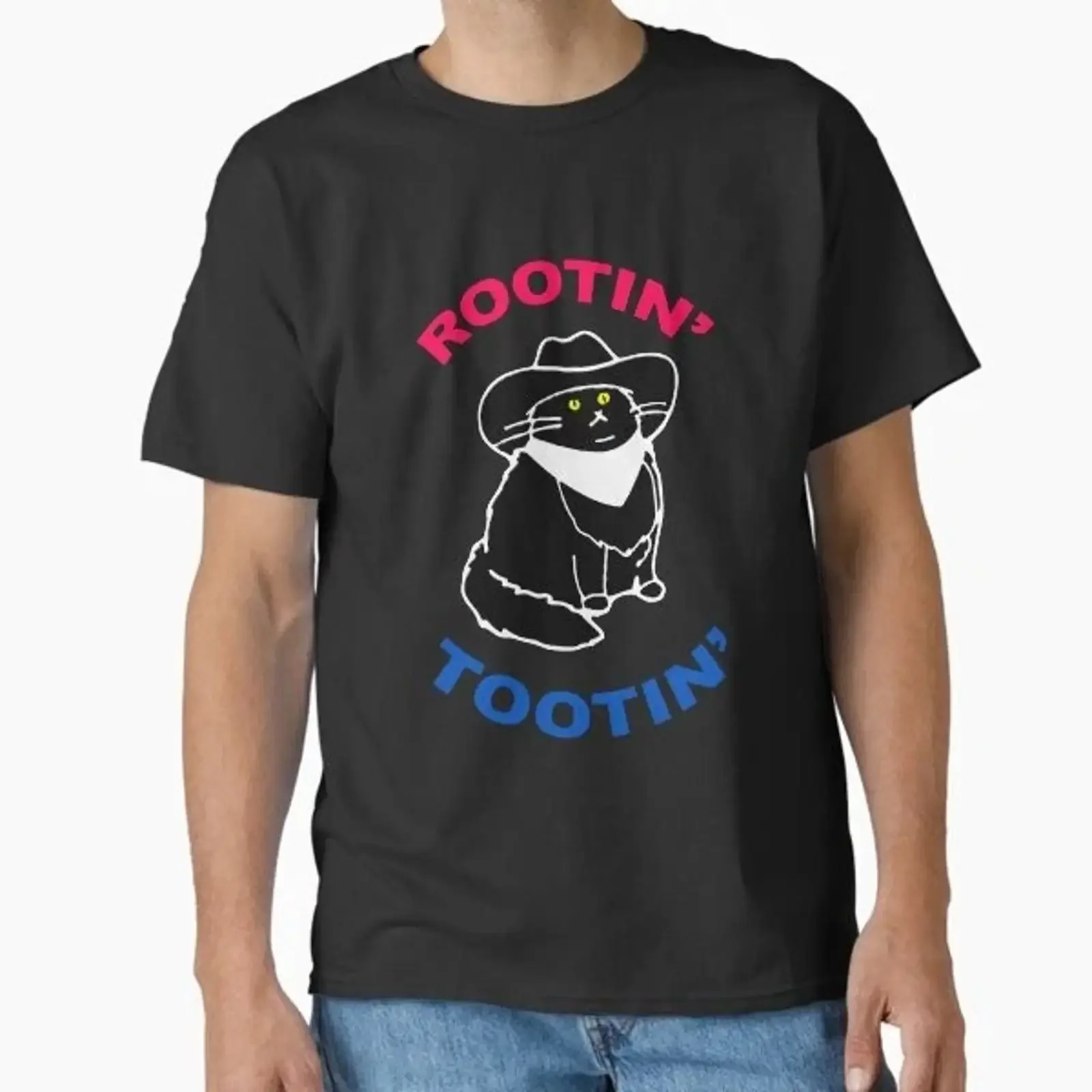 Funny Rootin Tootin cat Classic T Shirt Made in US AUS Size S 2XL vintage Washed Top For Everyday Wear Soft homme Versatile