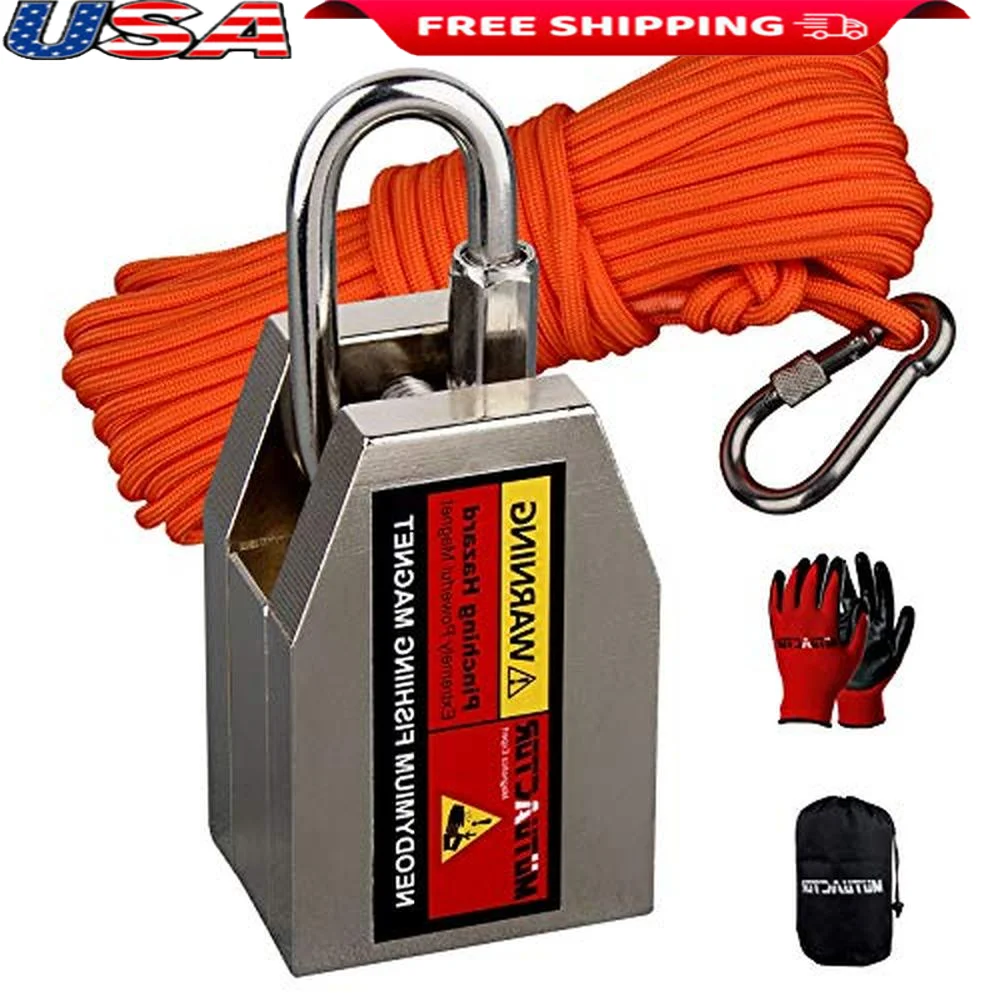 1200lb Fishing Magnet Kit with 65Ft Rope Neodymium Strong Salvage Underwater Treasure Hunting